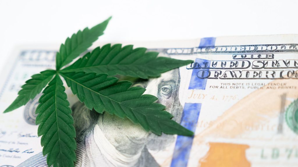 marijuana leaf on a United States dollar